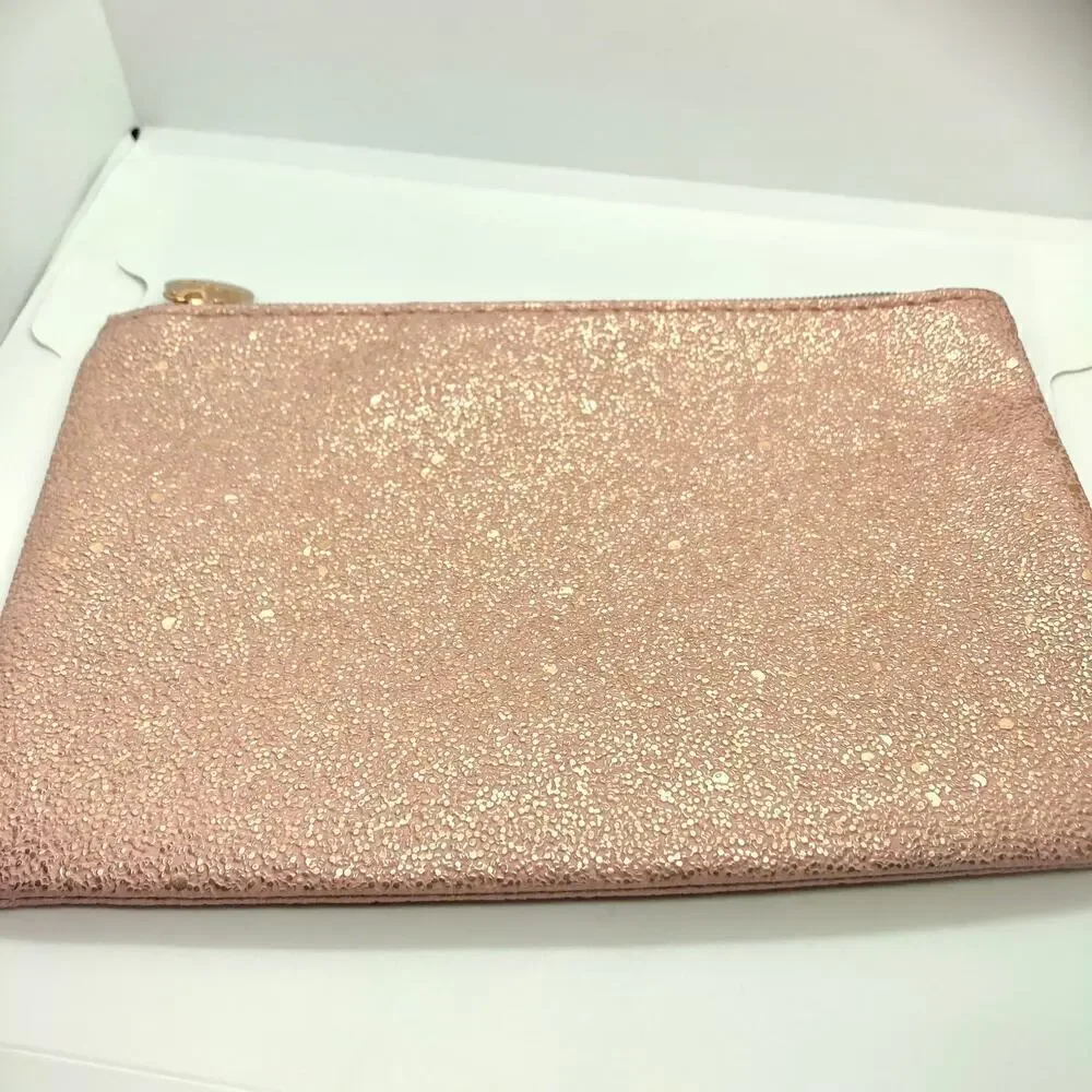 Textured Pink and Gold Cosmetics Makeup Bag